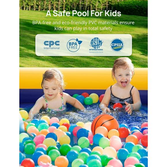 Evajoy Inflatable Kiddie Pool, 90" Kids Pool Basketball Summer Water Party Kit - Picture 11 of 11